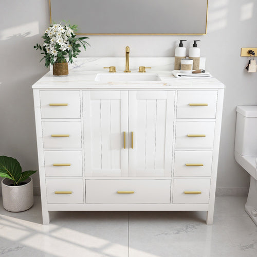42" Modern Solid Wood Bathroom Vanity, Carrara Sintered Stone Top