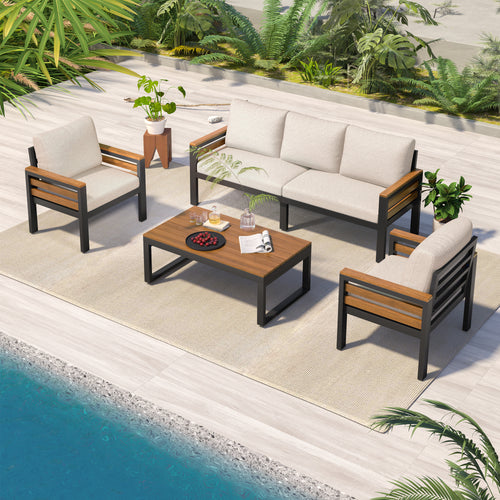 4-Piece Outdoor Sofa Set for 5 People with Coffee Table