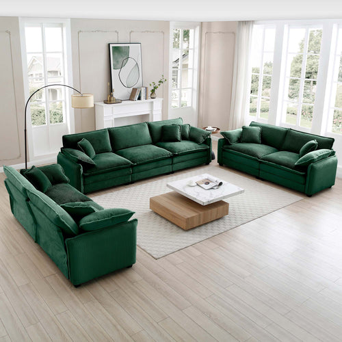 Modern Green Corduroy Sectional Sofa Set 3-Piece Deep Seat