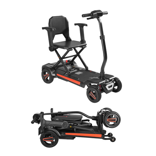 Mobility Scooter 4-Wheel Auto-Folding Remote Control 265 LB Black Orange
