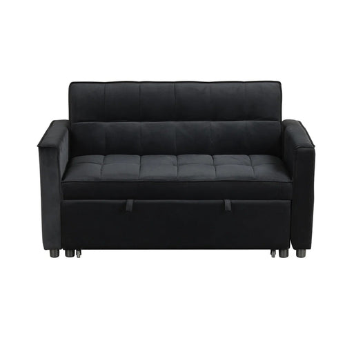 Velvet Convertible Sleeper Loveseat, Tufted, Side Pockets