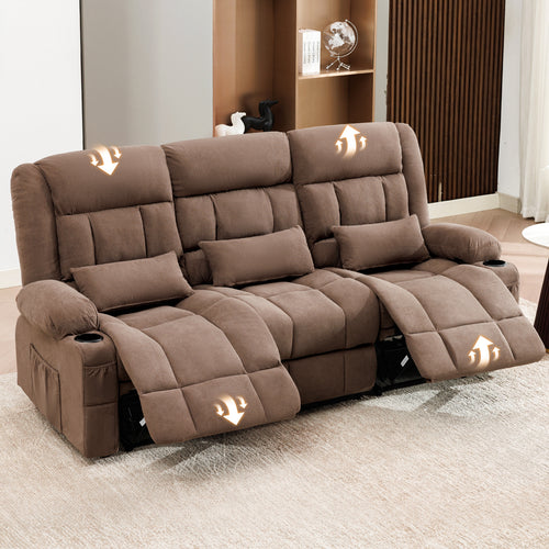 84" Manual Reclining 3-Seat Sofa w/ Cup Holders & Pockets