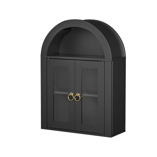 Wall Mounted Arched Glass Door Cabinet with Light
