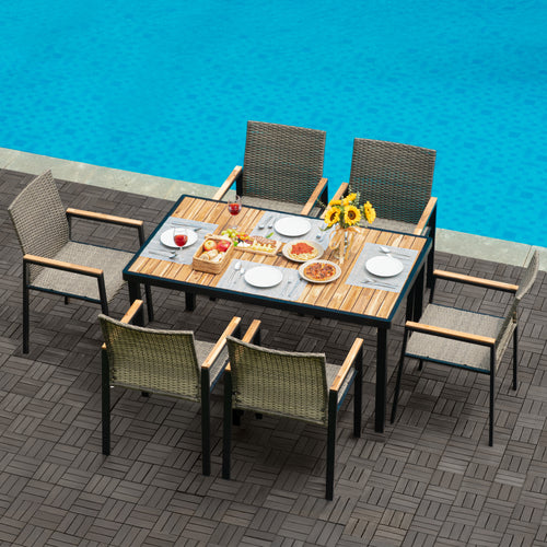 7-Piece Acacia Wood Patio Dining Set with Umbrella Hole