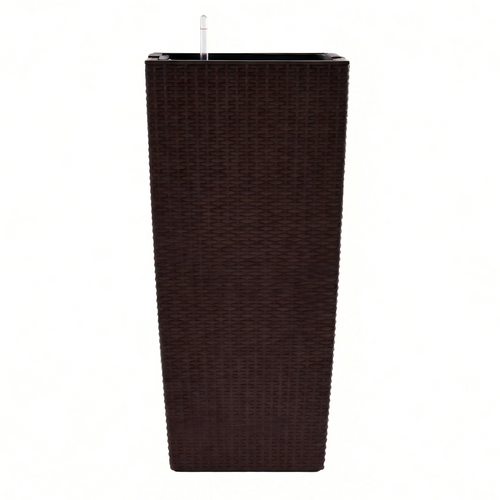 Brown Faux Rattan Indoor Outdoor Planter 22" Auto Water, 2 Pack