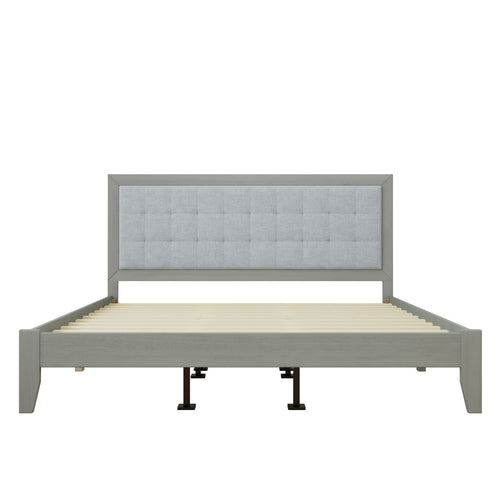 Mid-Century Grey Upholstered Platform California King Bed
