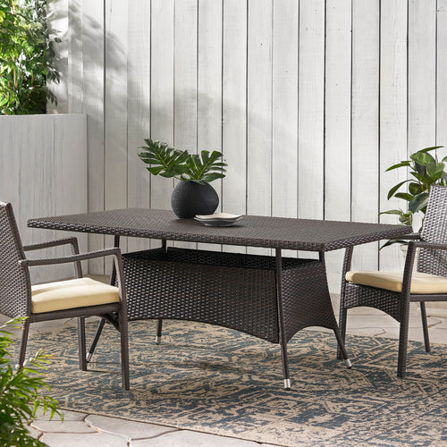 Wicker Outdoor Dining Table Brown Multi