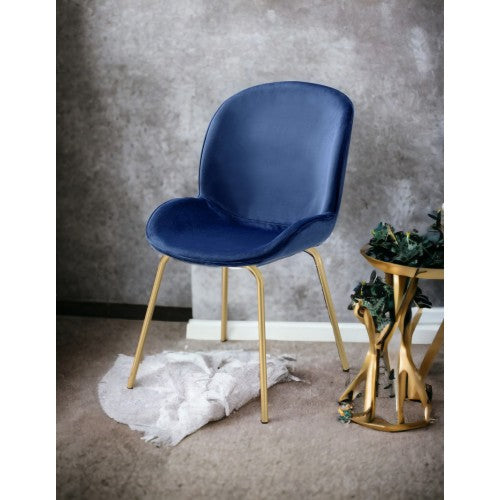 Side Chair Set of 2 - Modern - Velvet - Blue with Gold Legs - Armless