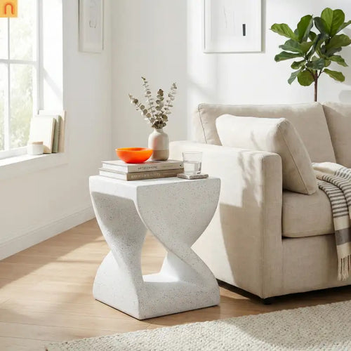 Outdoor Side Table MGO Twisted Base Terrazzo White 13.39x17.91in