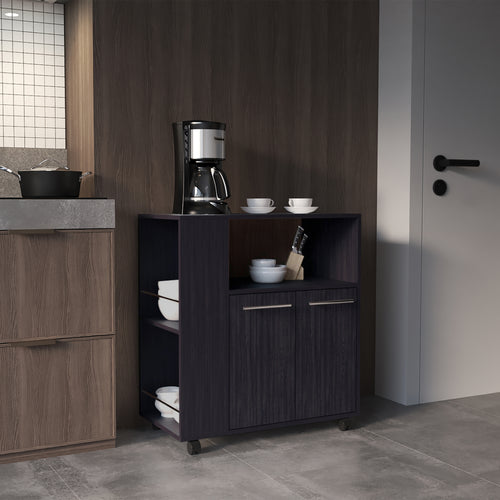 Two-Door Kitchen Base Cabinet Cart with Shelves Black Wengue