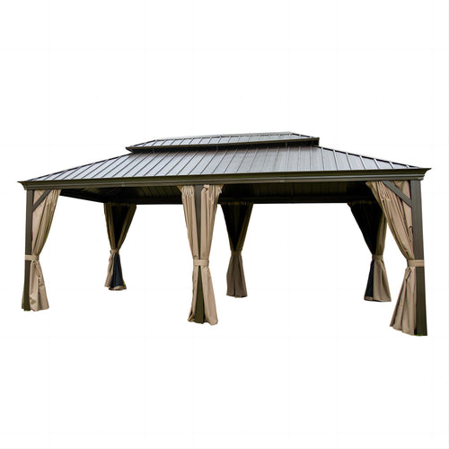 12'x20' Hardtop Gazebo Aluminum Frame Canopy Brown