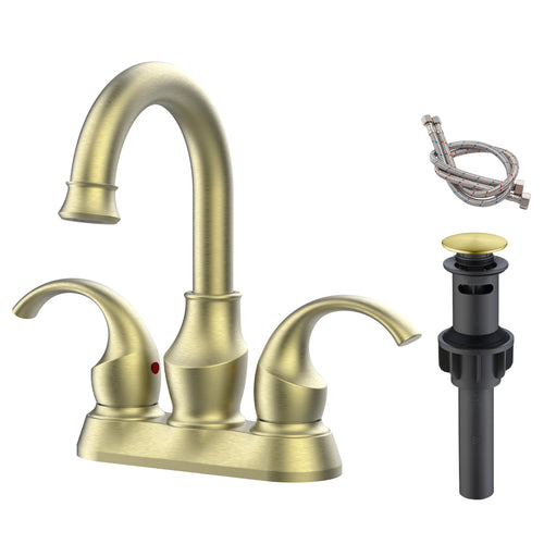 2-Handle Brushed Gold Bathroom Faucet 360 Rotating Spout