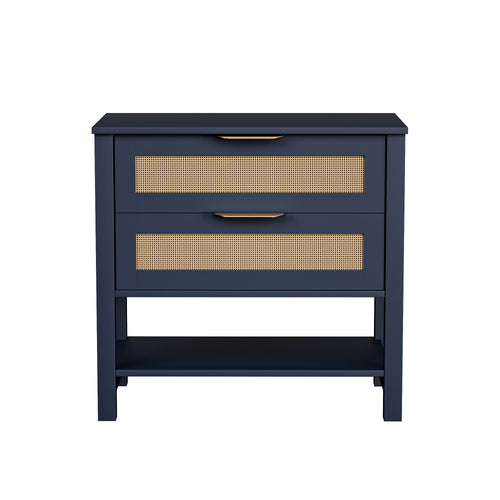 Rattan Nightstand 2 Drawer Boho Bedside Table