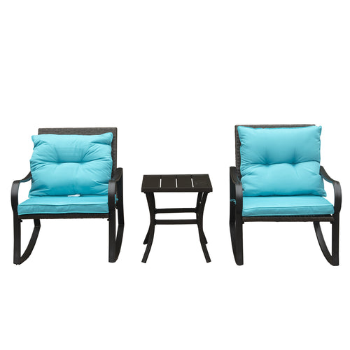 Metal 2-Person Outdoor Patio Rocking Seating Group with Cushions, Blue