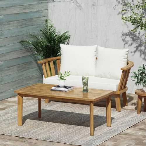 2-Person Acacia Wood Patio Seating Group with Coffee Table