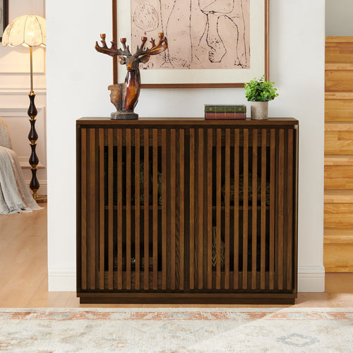 Mid Century Modern Walnut Fluted Sideboard Cabinet