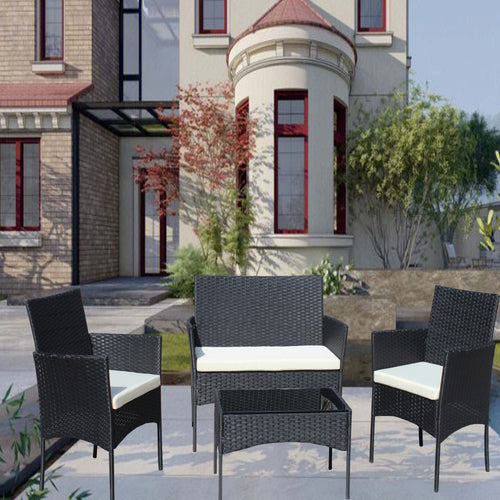 4-Piece Rattan Wicker Patio Furniture Set with Beige Cushions
