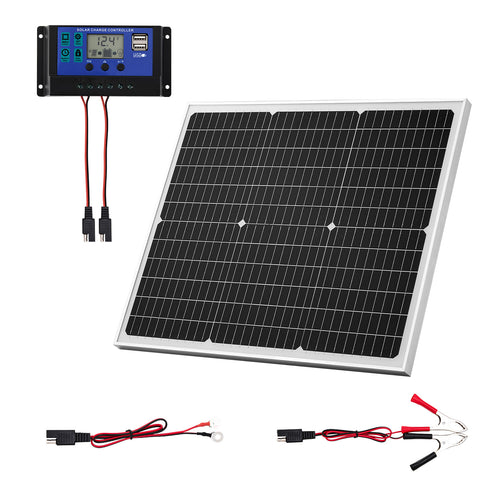 50W 12V Solar Battery Trickle Charger, MPPT Controller, IP65, for Car Boat RV