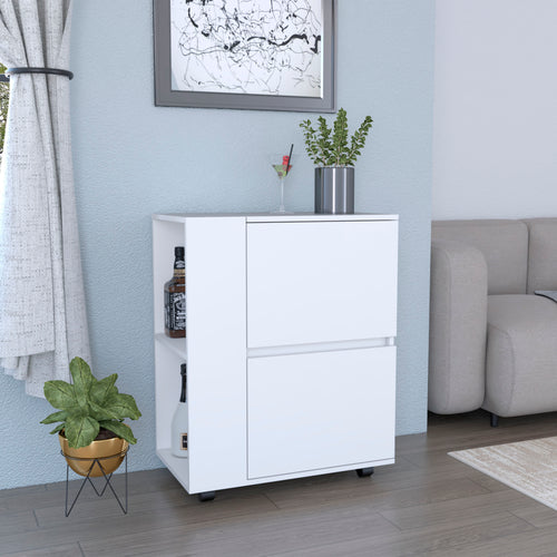 Glasgow Bar Cart with Two Door Cabinets and Open Shelves