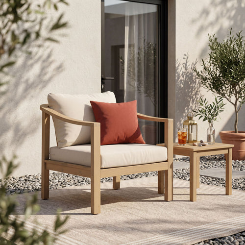 Acacia Wood Patio Club Chair with Cushion, Light Teak