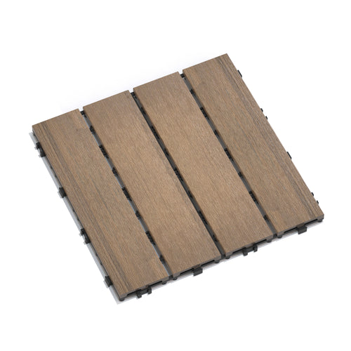 WPC Interlocking Patio Deck Tiles Pack of 11 Water Resistant Oak