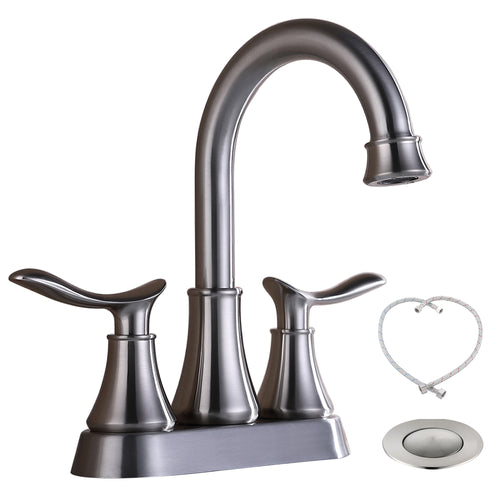 2-Handle 4-Inch Brushed Nickel Bathroom Faucet with Pop-up Drain
