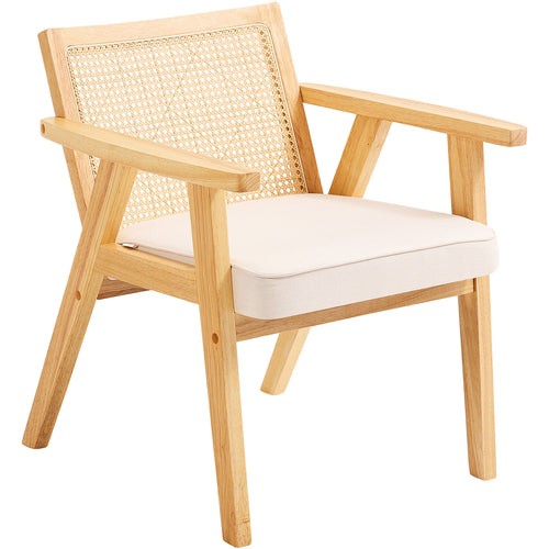 Mid Century Modern Rattan Velvet Accent Chair Beige