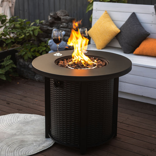 30 Inch Round Propane Gas Fire Pit Table 50000 BTU, Black