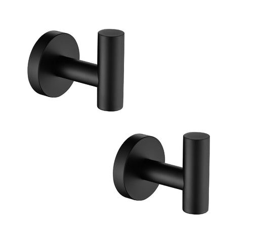 2 Pack Matte Black Bathroom Wall Hooks
