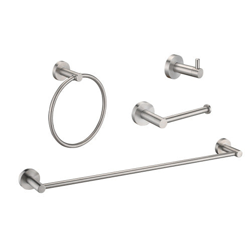 Bathroom Hardware Set - 4 Piece - Brushed Nickel - Wall Mount