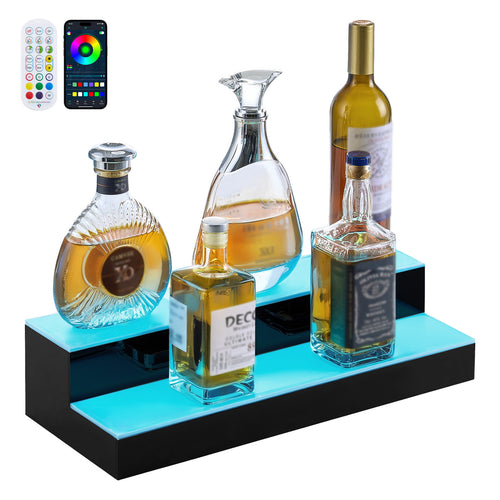 LED Lighted Liquor Bottle Display Shelf 2 Tier 20" RF Remote