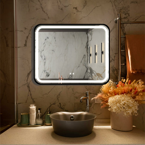 40x32 LED Bathroom Vanity Mirror Black Frame Dimmable Anti-Fog