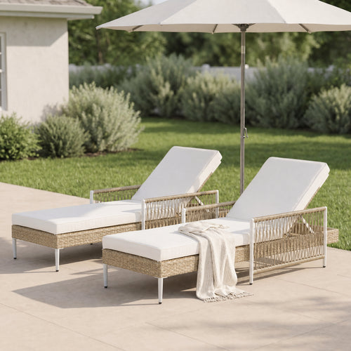 PE Rattan Chaise Lounge Chair Set of 2 with Cushions
