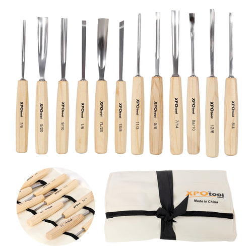 12-Piece Wood Carving Chisel Set, 60CRV Steel Blades