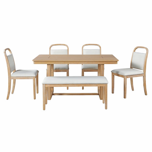 Farmhouse Dining Set with 4 Chairs & Bench, Seats 6