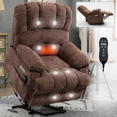 Large Power Lift Recliner Chair 23" Wide Massage Heating Brown