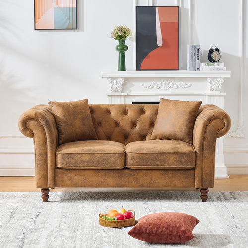 2-Seat Fabric Loveseat Brown 63"