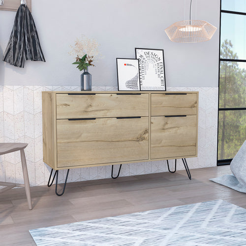 Augusta Double Dresser Light Oak Hairpin Legs Four Drawers