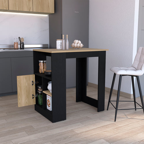Stirling Kitchen Island 1-Door Cabinet Push Open Black Natural Oak