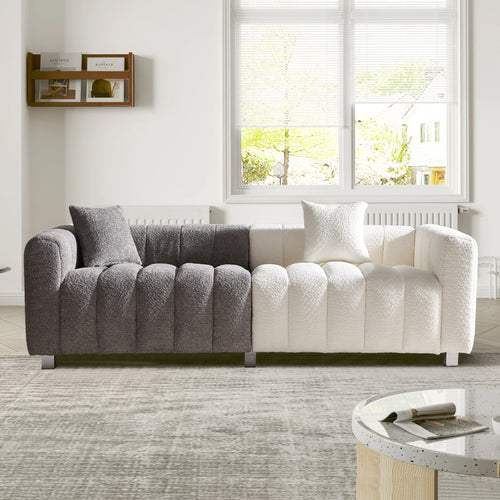 Sofa Modular Velvet Teddy White Gray 3 Seat Metal Legs 87 In 750 LB