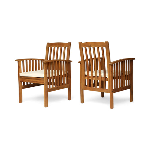 Rustic Acacia Wood Dining Chair Set with Cushions, 2 Piece, Brown