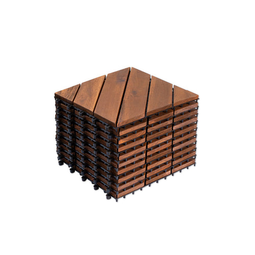 Acacia Wood Interlocking Deck Tiles 12x12" Diagonal Pattern