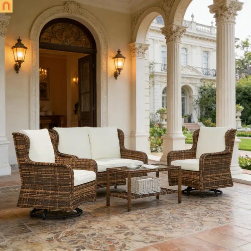 Outdoor Patio Wicker Set 4-Piece Loveseat Swivel Chairs