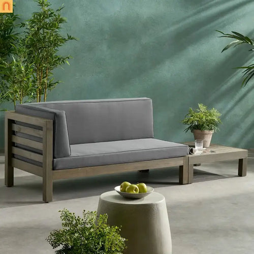 Outdoor Corner Loveseat Set Acacia Wood Dark Gray 2 Piece L Shape Coffee