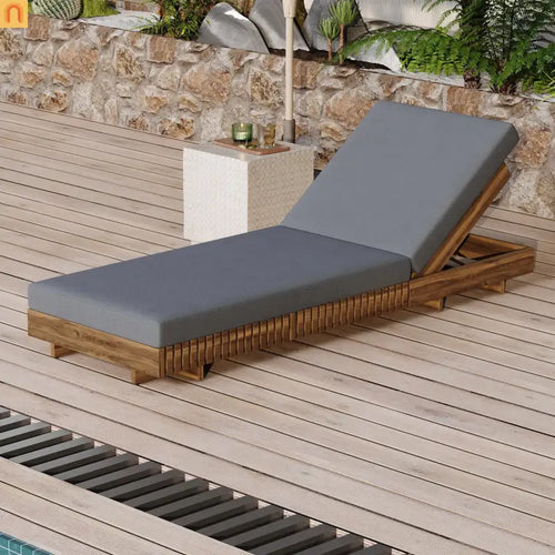 Chaise Lounge Acacia Wood Dark Gray 6 Position Adjustable 76.8in