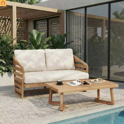 Outdoor Loveseat Set Acacia Wood Coffee Table