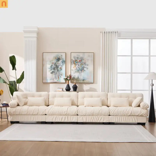 Sectional Sofa Cloud Modular Flannelette Beige 4 Seat 158 In 4 Pillows