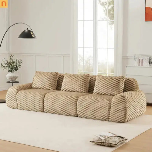 Sectional Sofa Modular Flannelette Light Camel 3 Seat Curved Footrest