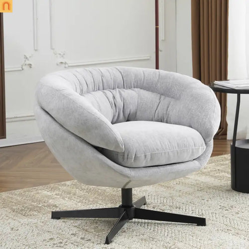 Accent Chair Swivel Chenille Gray 360 Degree Metal Base 33in