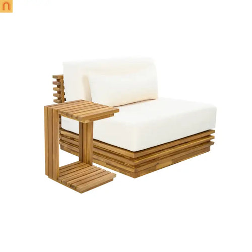Outdoor Chat Set Acacia Wood Natural Beige Cushions 2 Piece